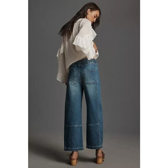 Pilcro Jean Medium The Izzie Relaxed Pull on Barrel Leg Blue Denim Casual Boho - Picture 4 of 16